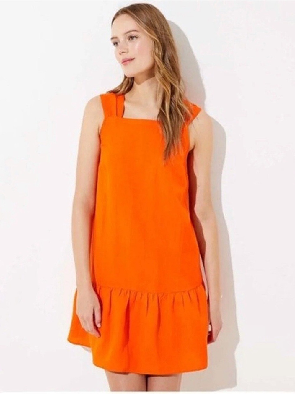 LOFT Orange Sleeveless Ruffle-Hem Dress